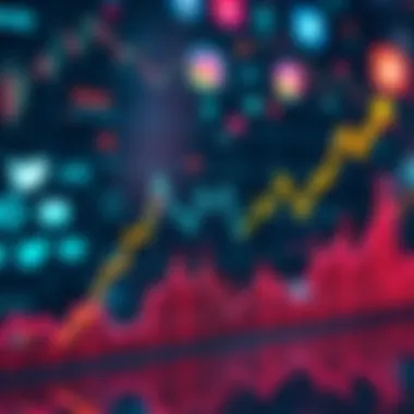 A graph showing the rise and fall of cryptocurrency values with social media icons in the background representing market sentiment.