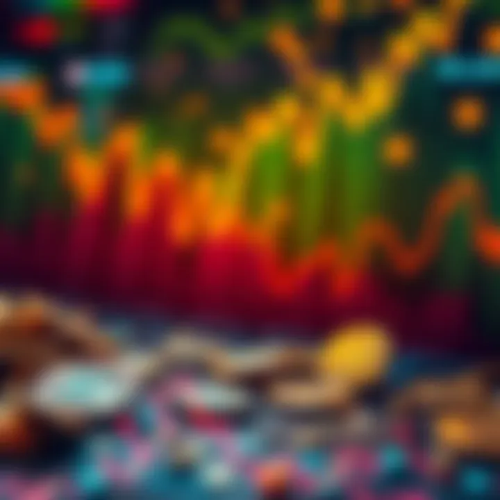 A visual representation of a cryptocurrency market dip with downward trending graphs and digital coins scattered in the background.