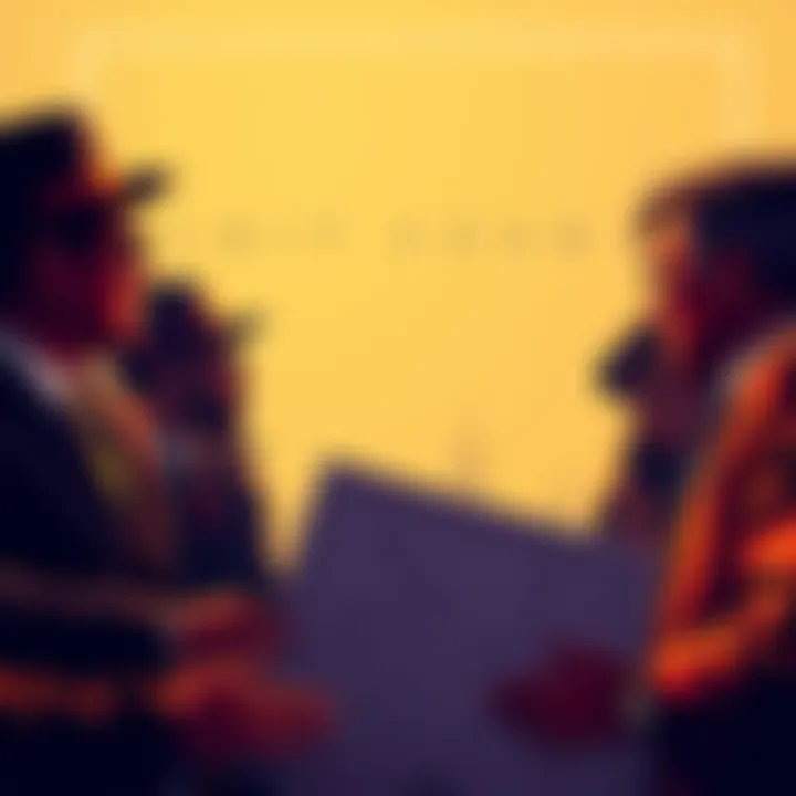 Group of wealthy individuals looking at a map with California in the background, discussing potential moves due to tax changes.