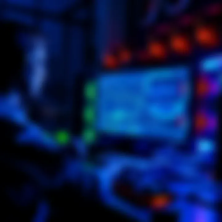 A person working on a computer set up for cryptocurrency mining, with graphics cards and mining software displayed on the screen.