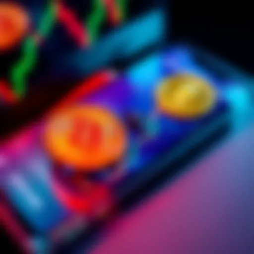 A smartphone displaying various cryptocurrencies like Bitcoin and Ethereum with charts, symbolizing investment options on Robinhood.