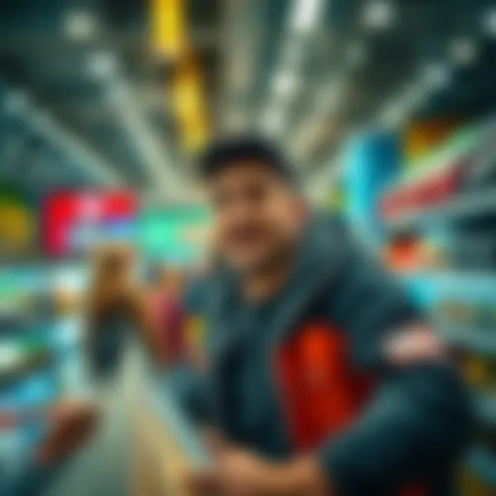 A crypto enthusiast looking excited while shopping for goods during a panic buying event