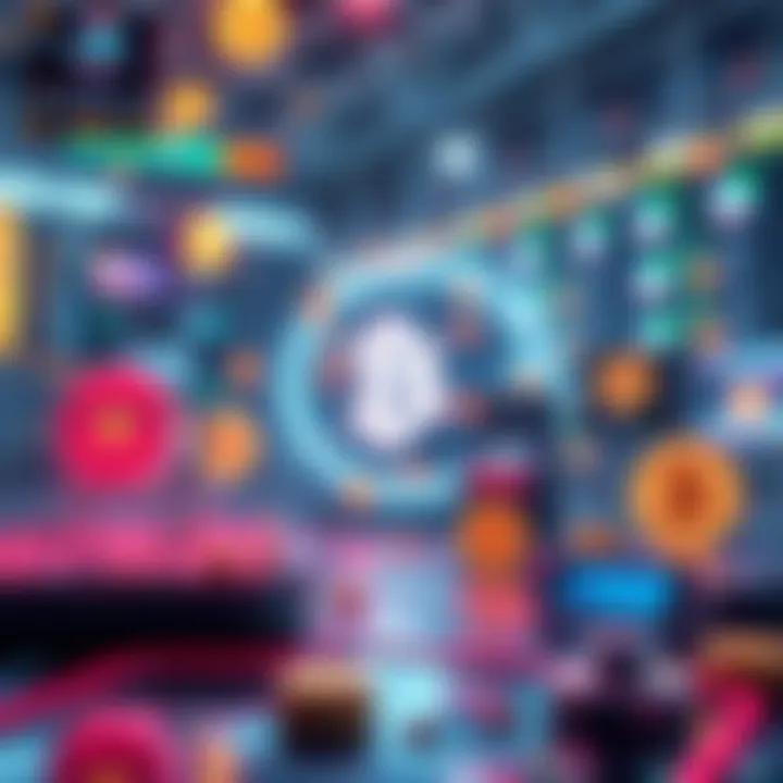 A digital representation of various crypto payment gateways with icons for different cryptocurrencies