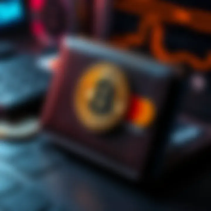 Cryptocurrency payments with Mastercard and Visa A digital wallet showing Bitcoin alongside Mastercard and Visa logos, symbolizing crypto payment options