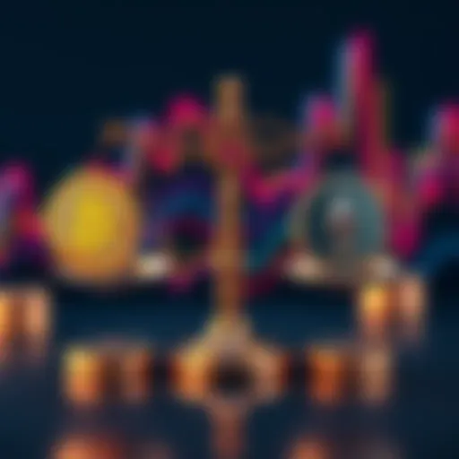 A digital graphic showing various cryptocurrency symbols like SOL and ETH with scales, representing the concept of rebalancing a crypto portfolio.