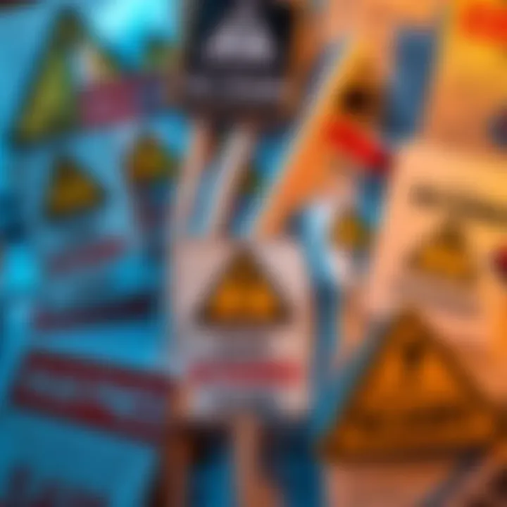 A collection of crypto press releases with warning signs indicating scams, featuring logos that mislead investors.
