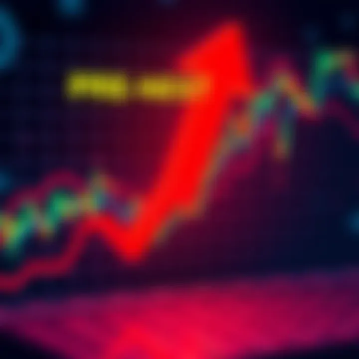 Chart showing potential crypto price trends with an upward and downward arrow