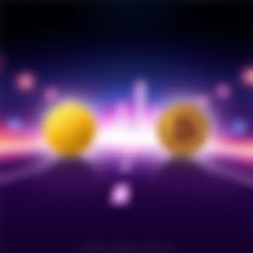 Illustration showing a race between two coins, Pi and Bitcoin, with a finish line labeled with their price milestones