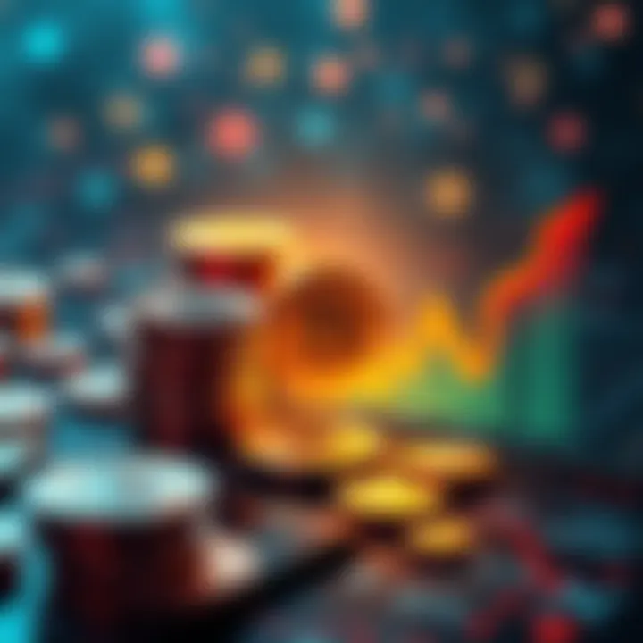 Illustration showing digital coins and a chart with declining values, representing crypto projects reevaluating buyback strategies.