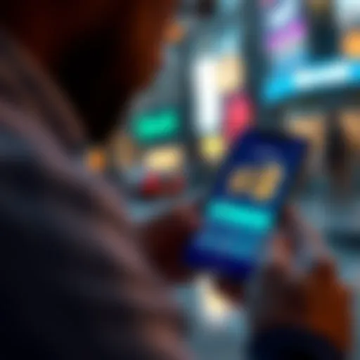 A person checking their cryptocurrency balance on the Revolut app on a smartphone, with digital coins displayed on the screen.