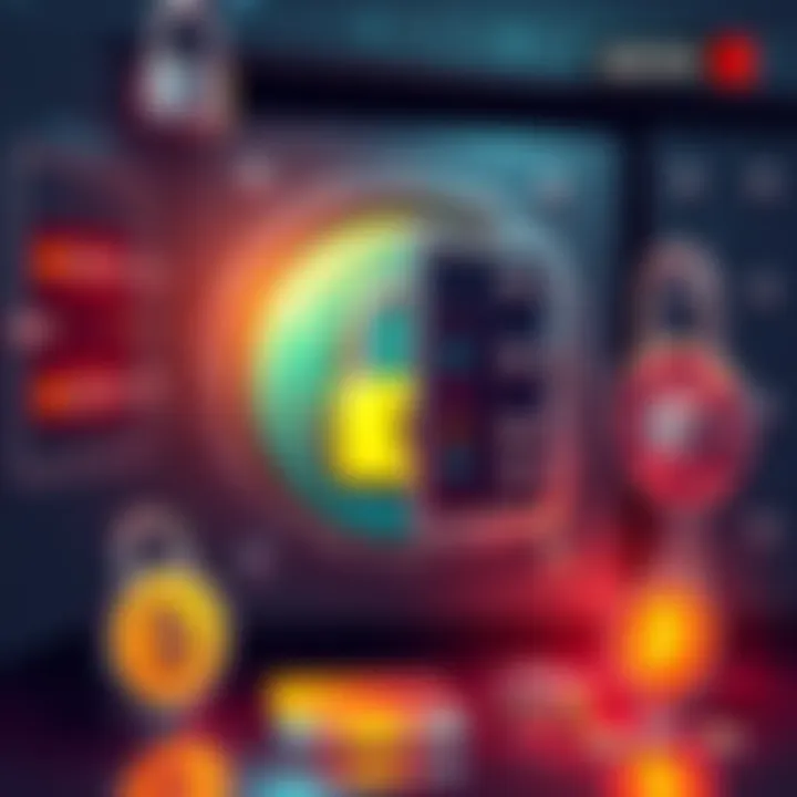 Illustration of a digital vault secured with locks and cryptocurrency symbols, representing asset protection