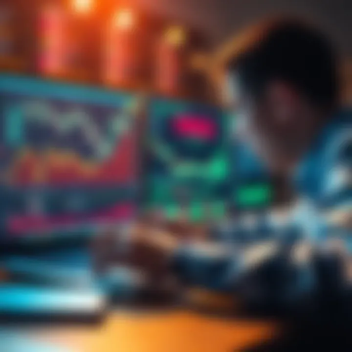 A person analyzing cryptocurrency trends with charts and graphs on a laptop screen, representing strategic thinking in crypto trading.