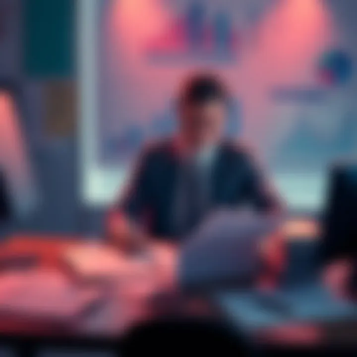 Crypto Tax Accountant Consultation A person sitting at a desk discussing cryptocurrency tax with an accountant, surrounded by charts and tax documents.