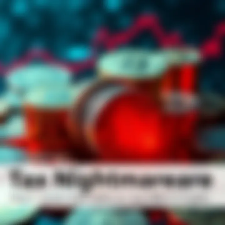 A visual representation of tax stress with cryptocurrencies in the background