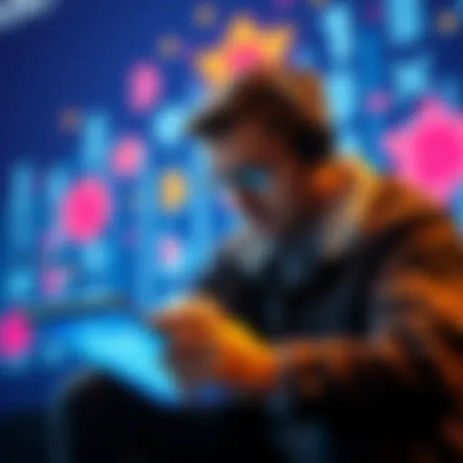 A person calculating taxes with cryptocurrency symbols in the background