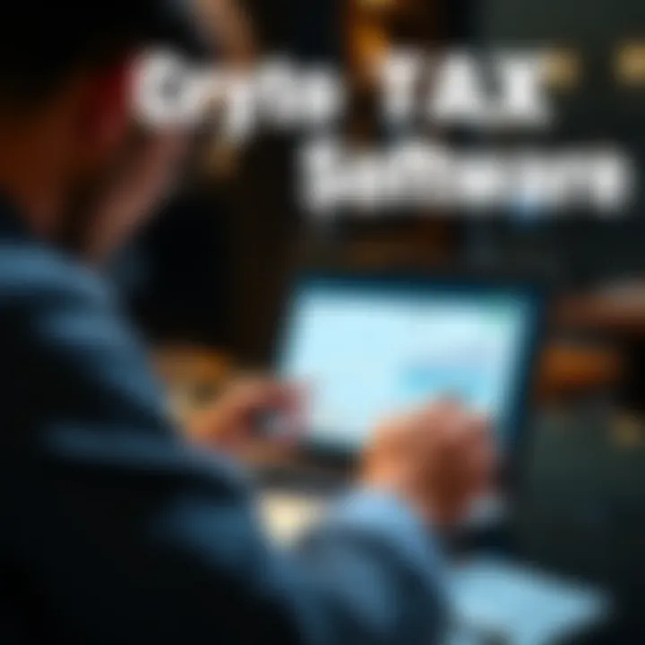 A business owner analyzing cryptocurrency transactions on a laptop with tax software open, showcasing graphs and charts related to crypto payments.