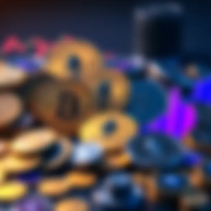A collection of popular cryptocurrency tokens like Bitcoin and Ethereum, showing growth charts and coins representing stability for new investors.