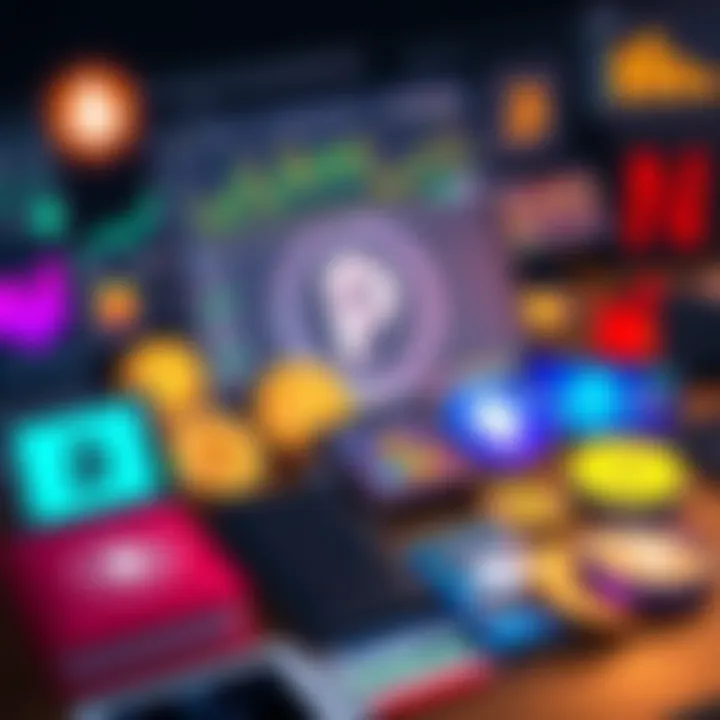 Crypto Tools Overview A collection of crypto tools like wallets and exchanges on a desk, showcasing their logos and interfaces, symbolizing reliability and stability in the crypto market.