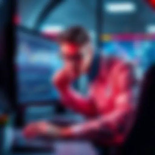 Crypto Trader Analyzing Data A crypto trader examining charts and graphs on a computer screen, looking focused and serious about trading decisions.