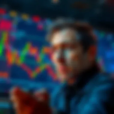 Crypto Trader Reflecting on Losses A trader looking at trading charts with a concerned expression, surrounded by graphs and digital currency symbols, reflecting on their past mistakes.