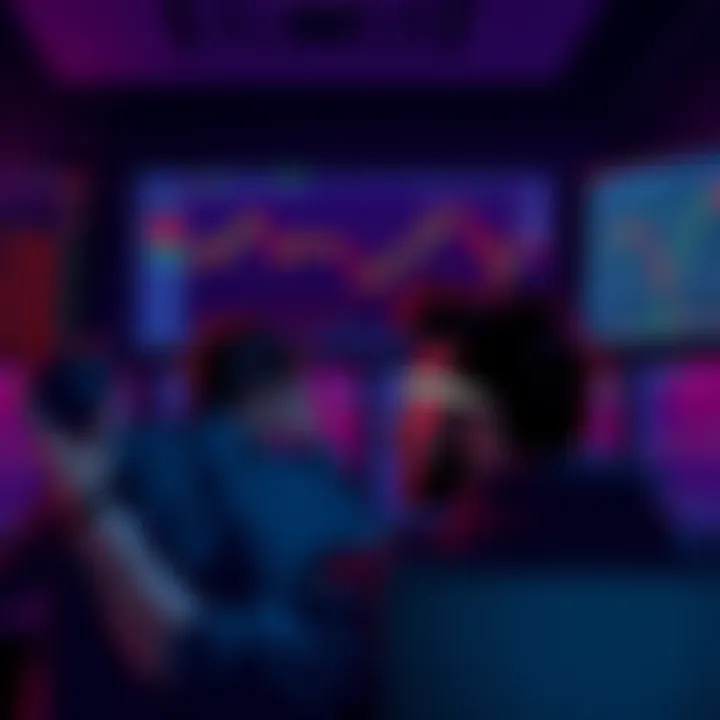 A group of frustrated crypto traders looking at stagnant price charts on their screens, symbolizing a lack of movement in the market.