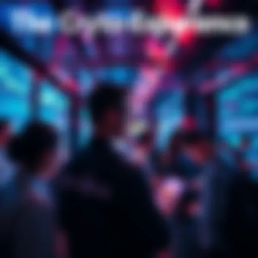 A group of individuals engaged in cryptocurrency trading surrounded by digital screens showing market trends