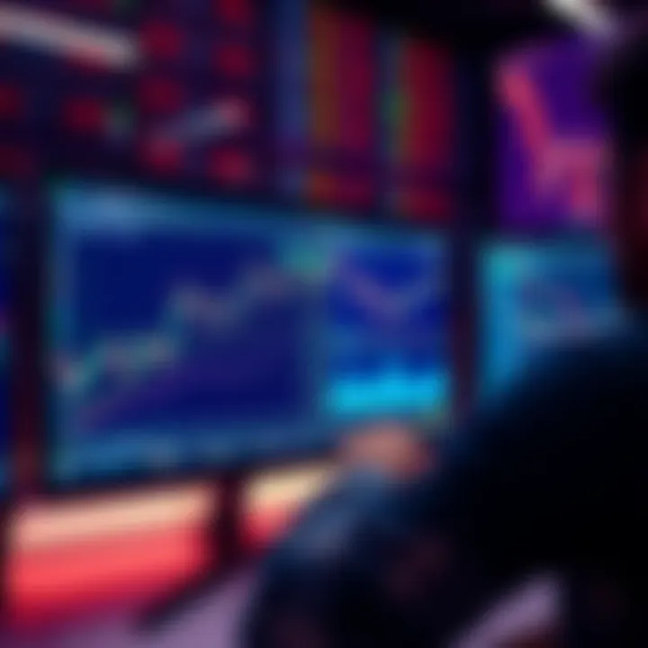 A person analyzing trading bots on a computer screen with crypto charts and graphs in the background.