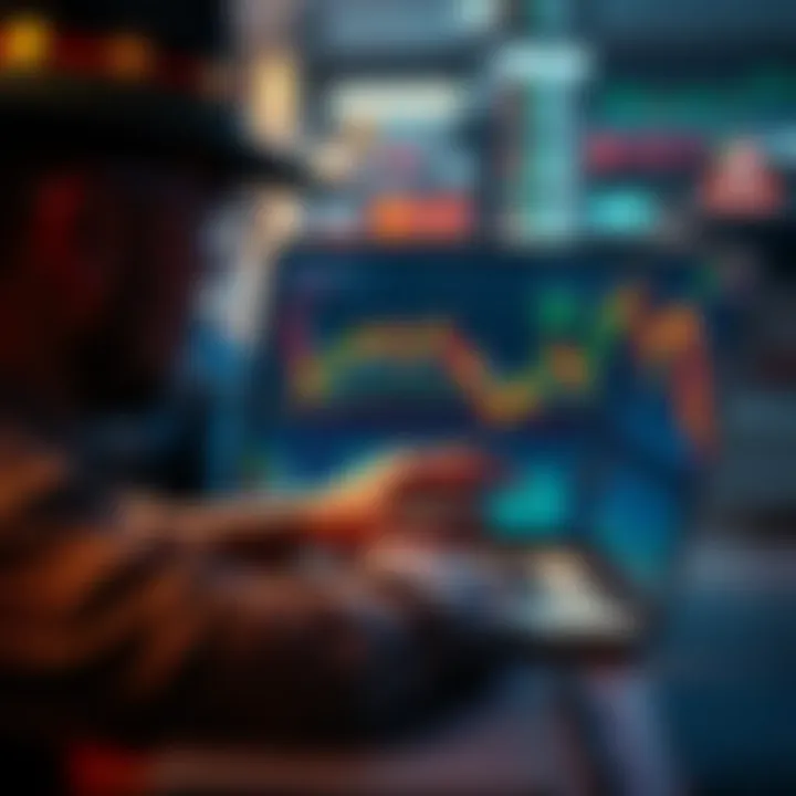 Crypto Trading Caution A person looking at cryptocurrency charts on a laptop, highlighting the importance of caution in trading.