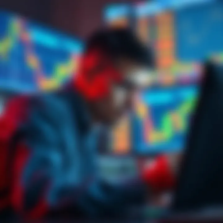Cryptocurrency Trading Challenges A trader looks worried while analyzing cryptocurrency charts on a computer screen with graphs and data.