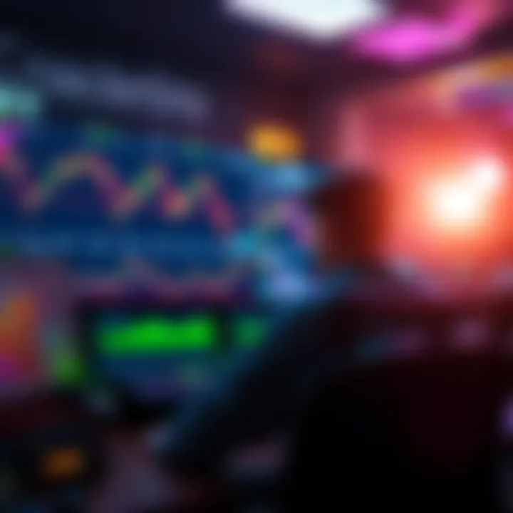 Crypto Trading Competition A person sitting at a computer with cryptocurrency graphs on the screen, focused on trading.