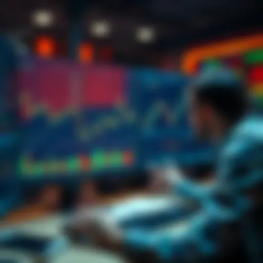 A trader analyzing cryptocurrency charts on a computer with graphs and market indicators.