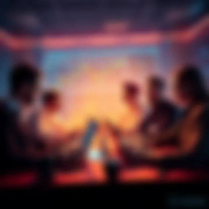 A group of people discussing cryptocurrency trading with laptops and charts in front of them