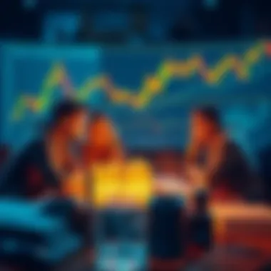 Crypto Trading Discussion People engaging in a crypto trading discussion with charts and digital assets around them