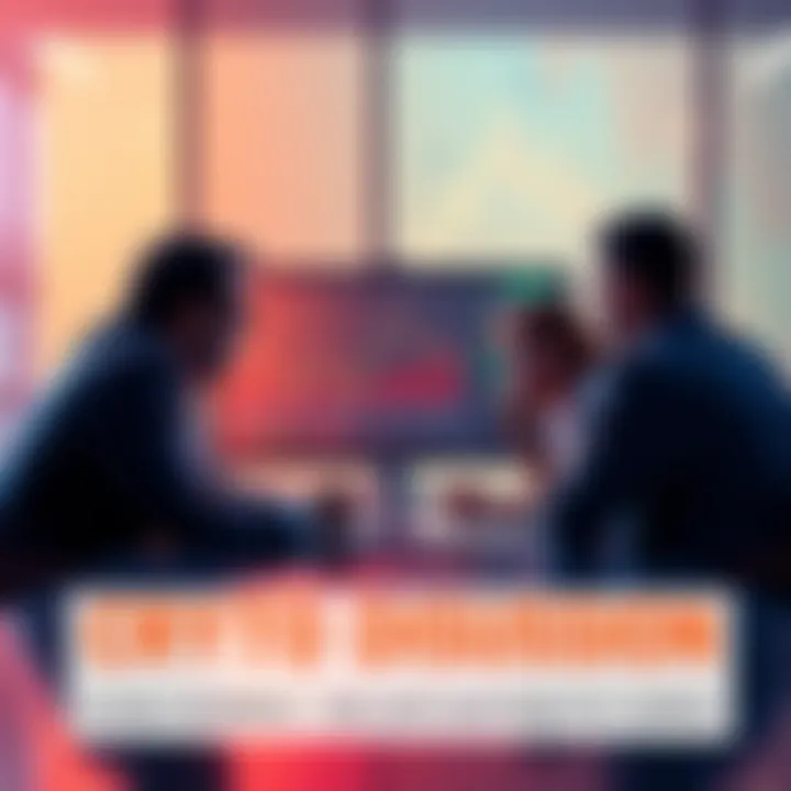 A group of people discussing cryptocurrency trading, highlighting tips and warnings, with a digital screen showing market trends.