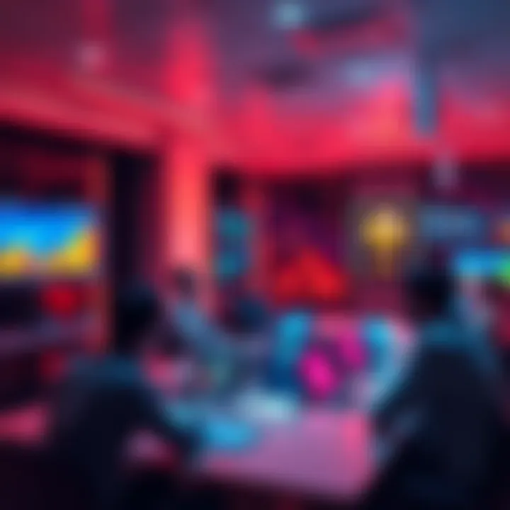 A group of people discussing cryptocurrency trading strategies and risks at a table, with charts and graphs displayed on screens around them.