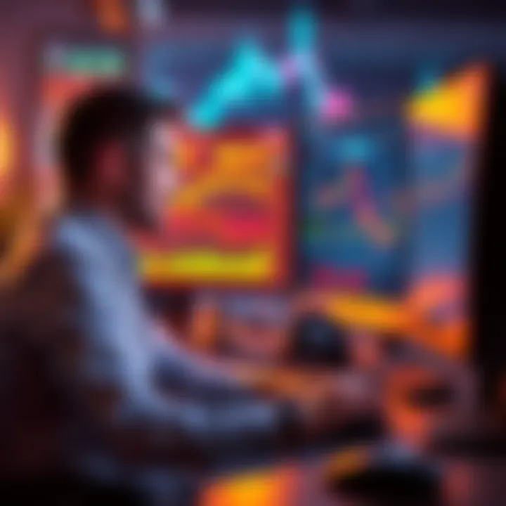 A trader analyzing charts and graphs on a computer, reflecting on emotional aspects of crypto trading.