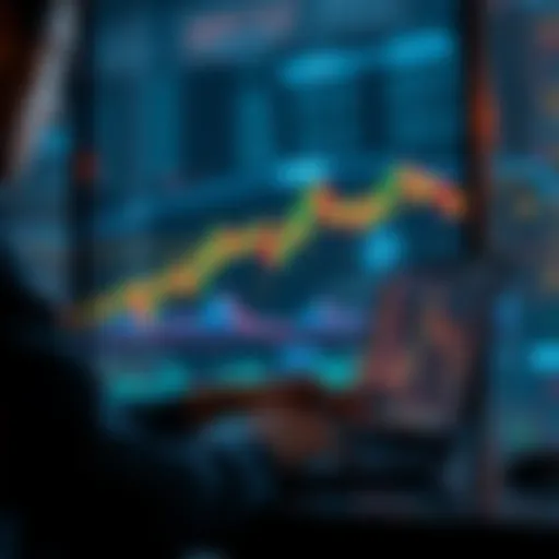 A person analyzing crypto charts on a laptop at night with candles and graphs showing market trends