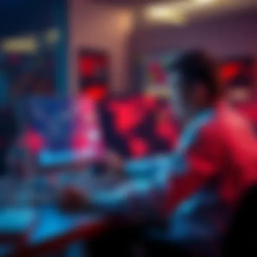 A person sitting at a desk, analyzing crypto charts on a laptop while taking notes