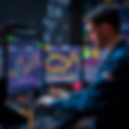 A trader looking at charts and graphs on a computer screen, analyzing cryptocurrency market trends for potential profits.