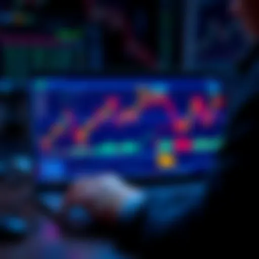 A person analyzing crypto trends on a laptop with graphs and charts displayed on the screen