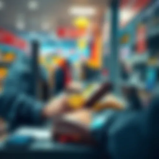 Cryptocurrency transactions at a store A person attempting to pay for goods with cryptocurrency at a checkout counter, showcasing a digital wallet on their phone alongside traditional payment options