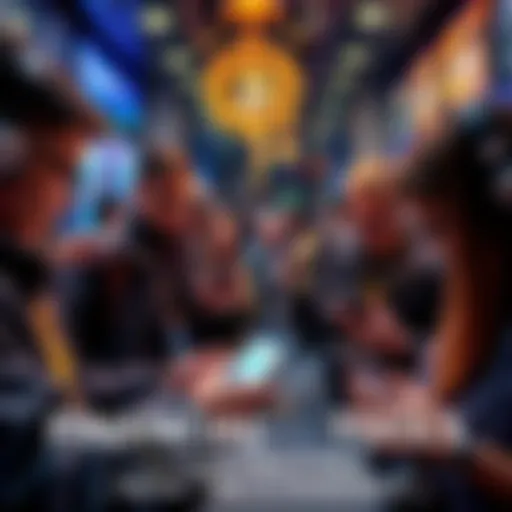 A group of people exchanging cryptocurrency on their smartphones, representing the shift towards practical financial use of crypto.