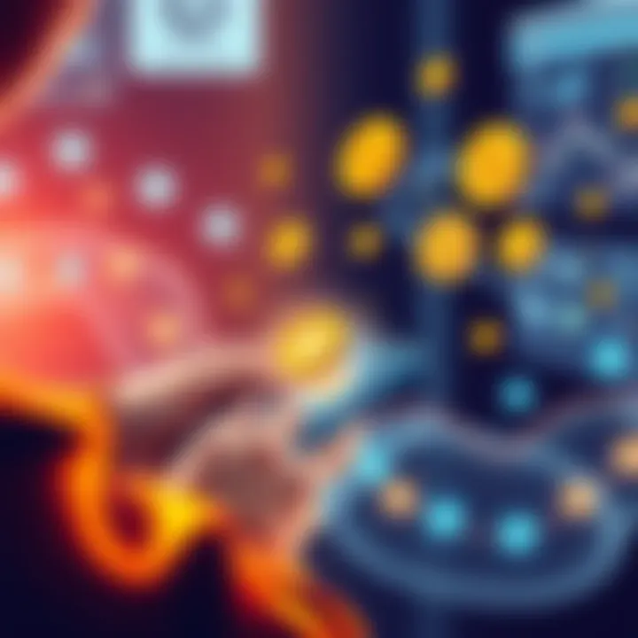 Illustration of a person using a smartphone to transfer stablecoins to a bank account, symbolizing fast transactions and global connectivity.