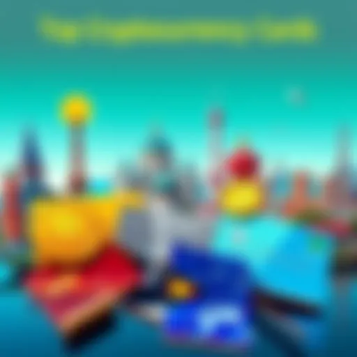 A collage of cryptocurrency cards with landmarks from Europe and Southeast Asia in the background.