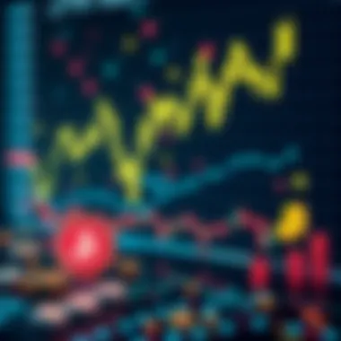 Crypto Trends A digital graphic showing various cryptocurrency symbols and trends with a fluctuating line chart in the background.