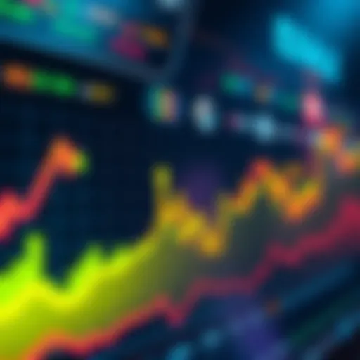 A finance chart illustrating the growth of cryptocurrency with upward trends and ETF symbols