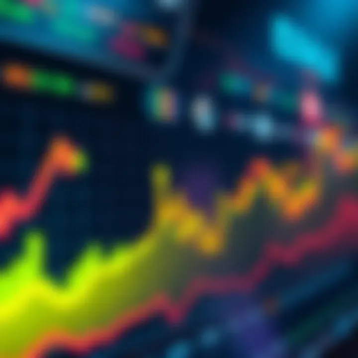 A finance chart illustrating the growth of cryptocurrency with upward trends and ETF symbols