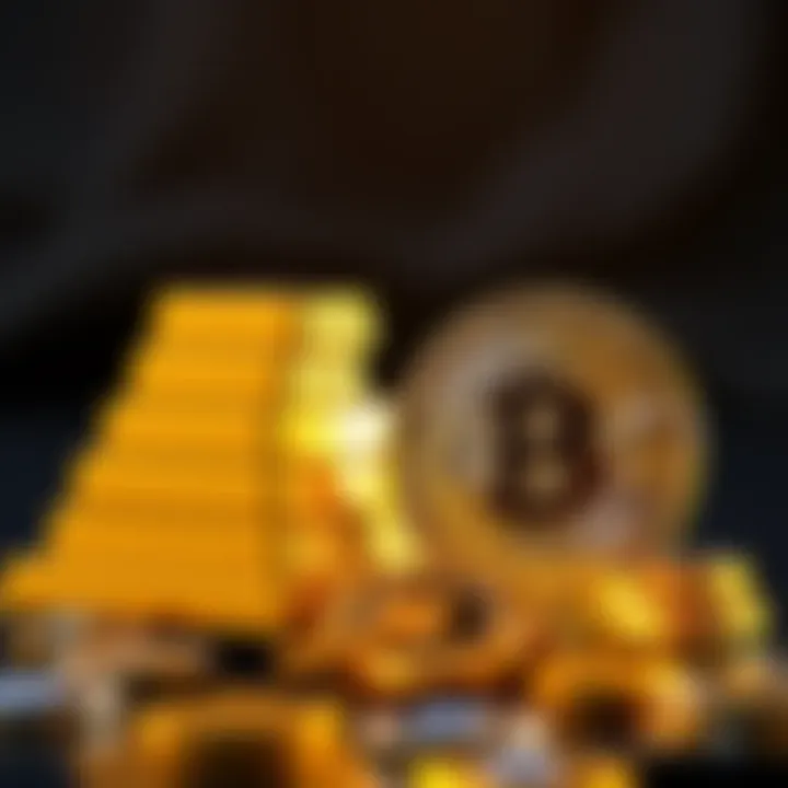 A visual comparison showing a stack of gold bars next to a digital representation of cryptocurrency assets, illustrating the debate between tangible and digital investments.