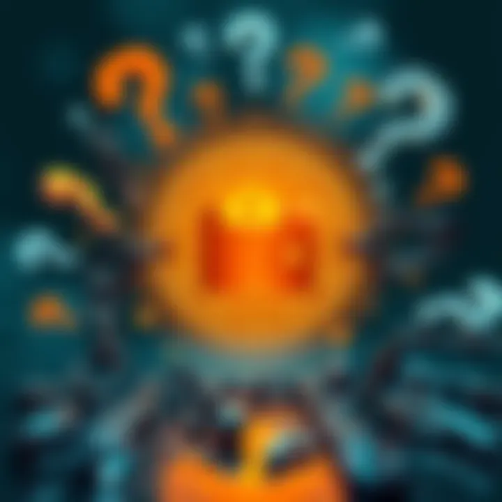 A symbolic representation of confusion and loss in cryptocurrency, featuring a digital wallet icon surrounded by question marks and broken chains, symbolizing security issues and lost access.