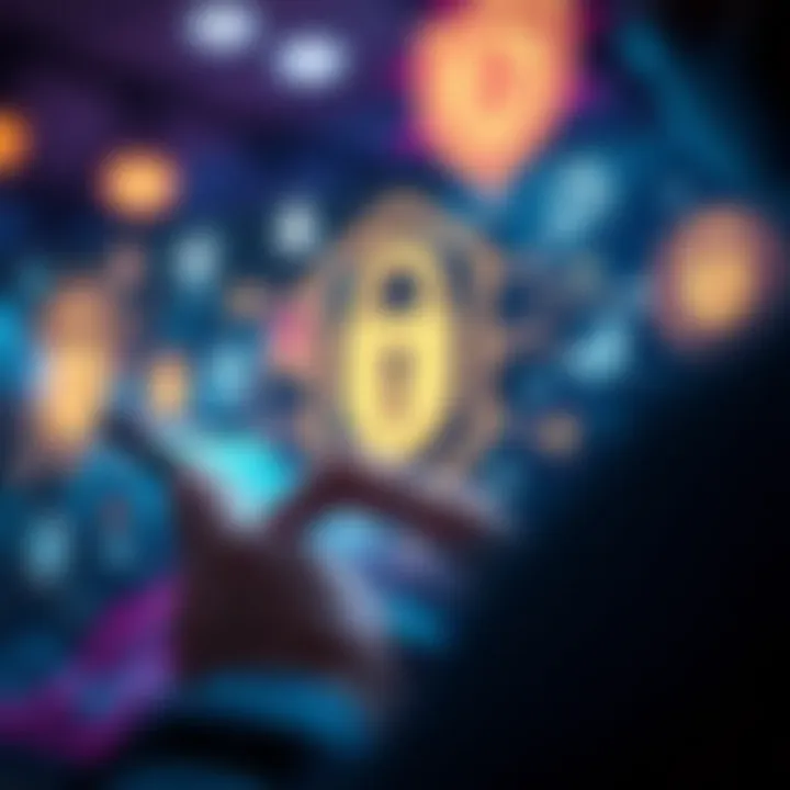 A person using a crypto wallet app on a smartphone with security icons like a lock and shield in the background.